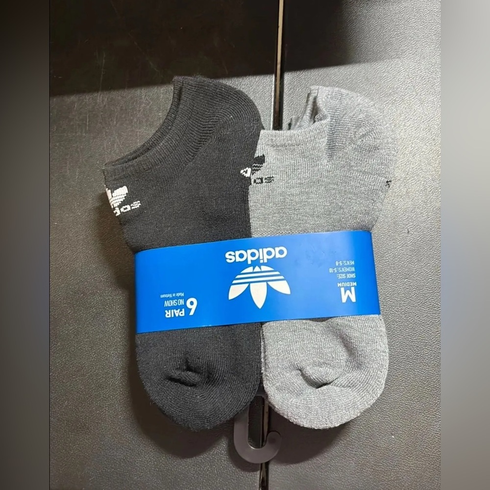 Women’s Adidas Original Trefoil No Show Socks 6-PK Gray/Black Size 5-10